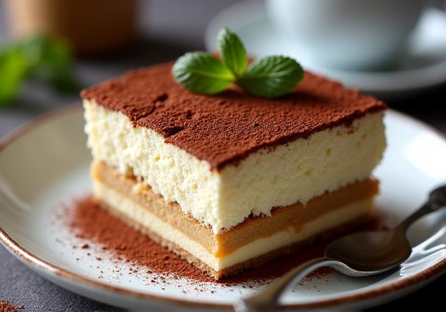 Porzione di tiramisù fatto in casa.